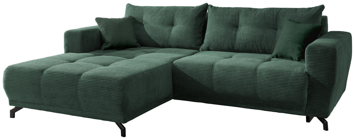 ECKSOFA in Cord Dunkelgrün  - Dunkelgrün/Schwarz, Modern, Holz/Textil (177/246cm) - MID.YOU