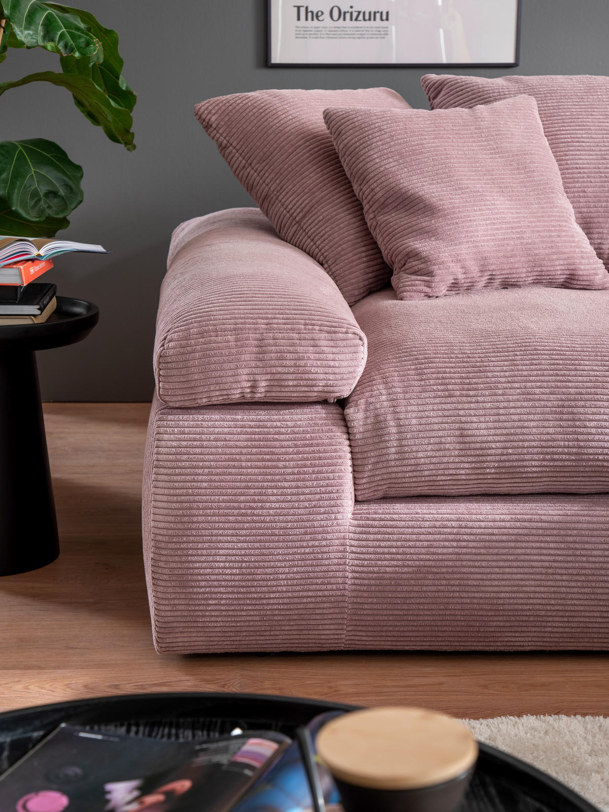 ECKSOFA Rosa Cord  - Schwarz/Rosa, Design, Kunststoff/Textil (284/284cm) - Carryhome