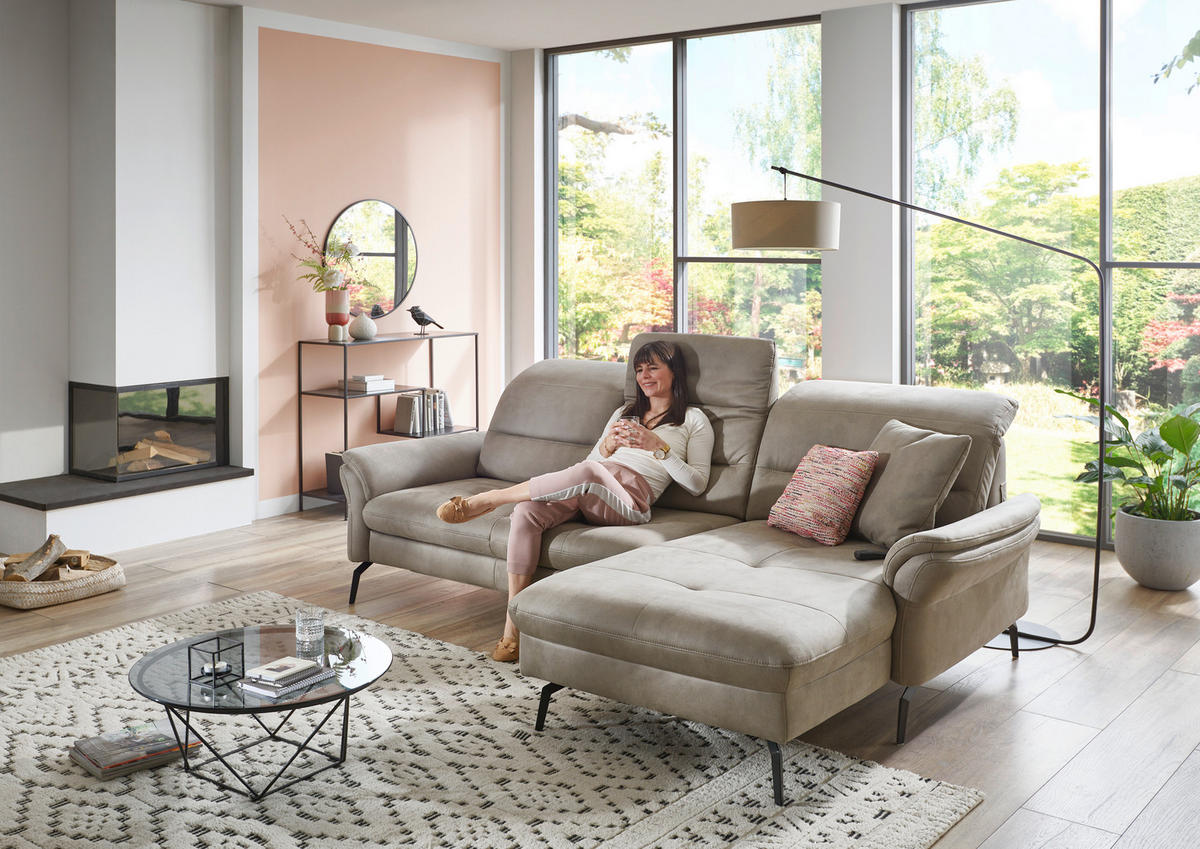 ECKSOFA in Flachgewebe Graubraun  - Graubraun/Schwarz, Konventionell, Textil/Metall (260/181cm) - Beldomo Speed