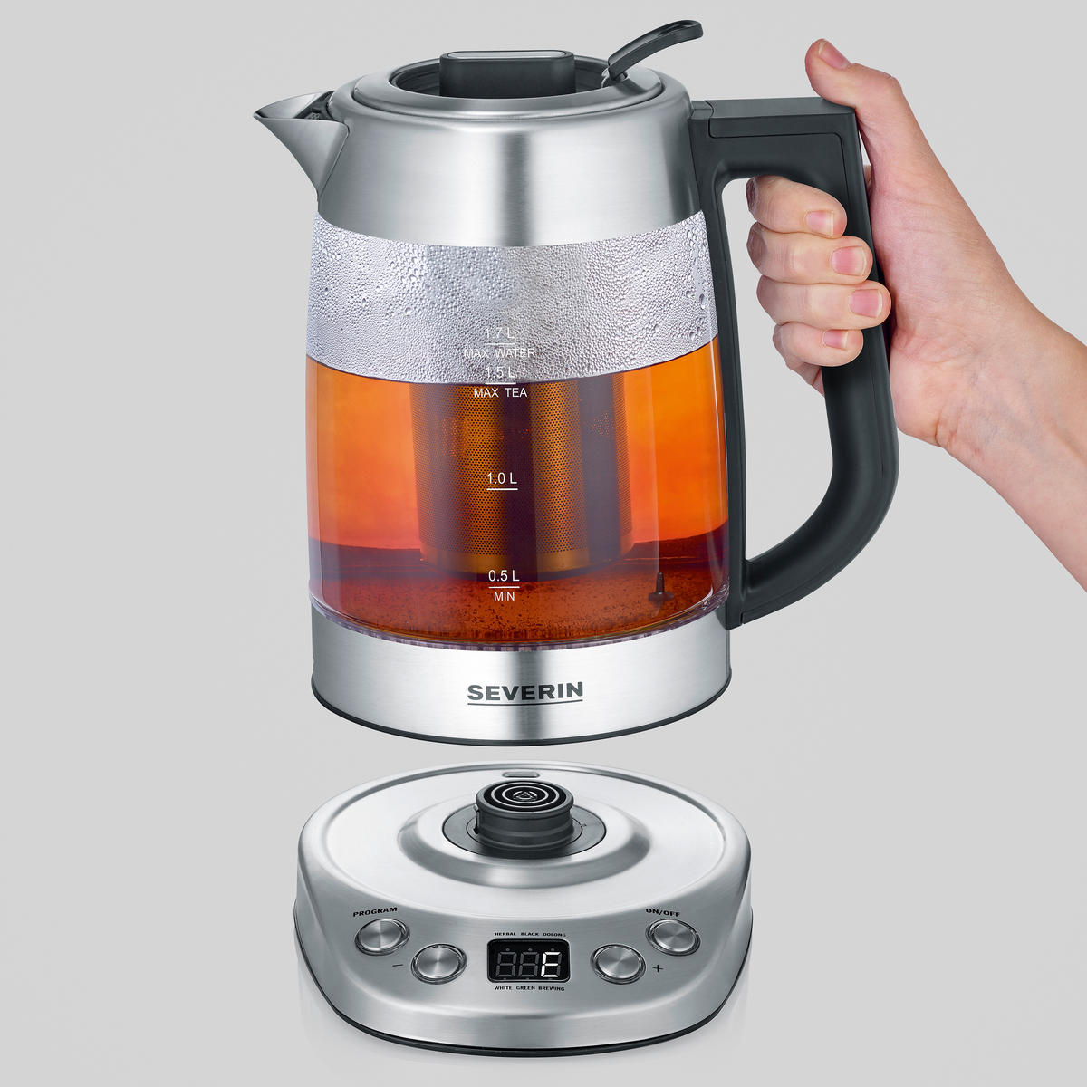 WASSERKOCHER 1,7 l  - Edelstahlfarben/Transparent, KONVENTIONELL, Glas/Kunststoff (18/23/24cm) - Severin