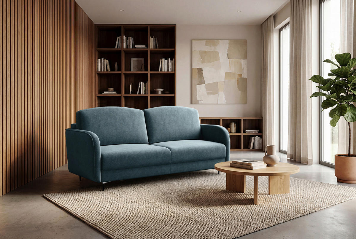 SCHLAFSOFA Chenille Dunkelblau  inkl. Rückenkissen, Bettkasten, Schlaffunktion, Rücken echt  - Schwarz/Dunkelblau, KONVENTIONELL, Textil/Metall (215/95/85cm) - Milino