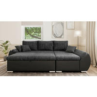 ECKSOFA, inkl. Hocker AURO in Schwarz Rücken echt, Hocker, Stauraum  275/155 cm  - Silberfarben/Schwarz, Design, Kunststoff/Textil (275/155cm) - MID.YOU