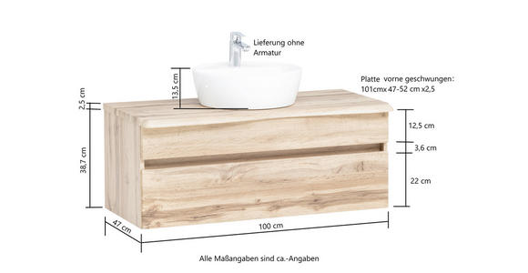 WASCHTISCHKOMBI 101 cm  - Eiche Wotan/Weiß, Natur, Keramik/Holzwerkstoff (101cm) - Xora