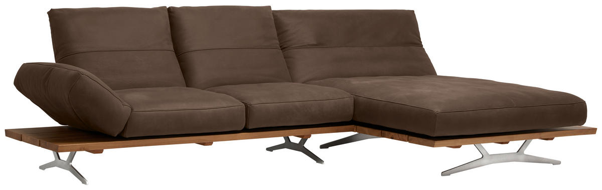 ECKSOFA Braun Mikrofaser  - Edelstahlfarben/Braun, Natur, Holz/Textil (320/157cm) - Ambiente