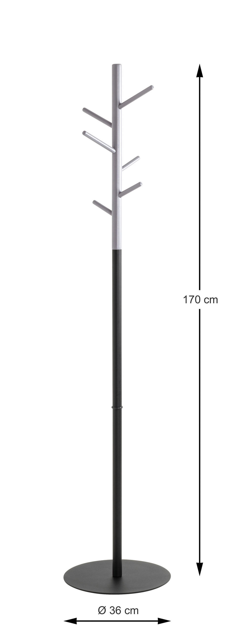 ŠATNÍ STOJAN - šedá/černá, Design, kov (36/175/36cm)
