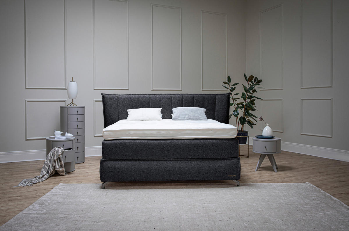 BOXSPRINGBETT 200/200 cm  in Dunkelgrau  - Dunkelgrau/Schwarz, Konventionell, Holz/Textil (200/200cm) - Sjöholm