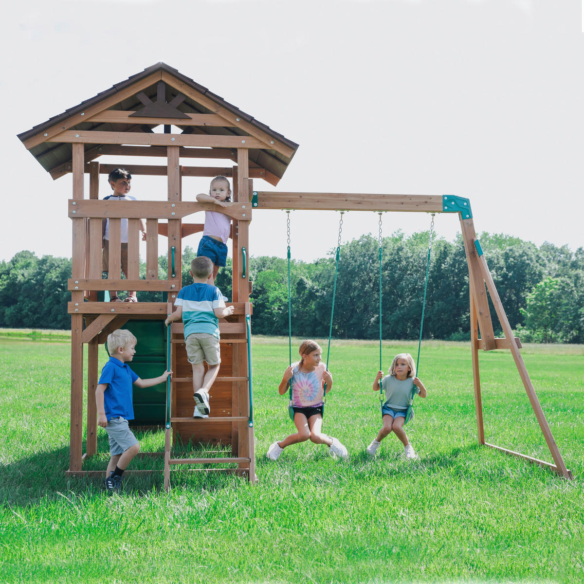 SPIELTURM 430/310/380 cm  - Braun/Grün, KONVENTIONELL, Holz (430/310/380cm) - Ambia Garden