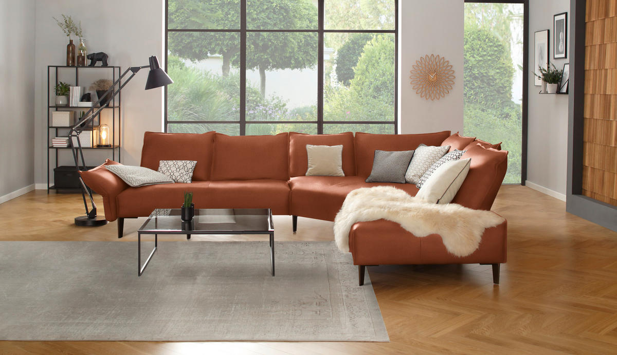ECKSOFA in Echtleder Cognac  - Cognac/Schwarz, Design, Leder/Metall (340/272cm) - W.Schillig