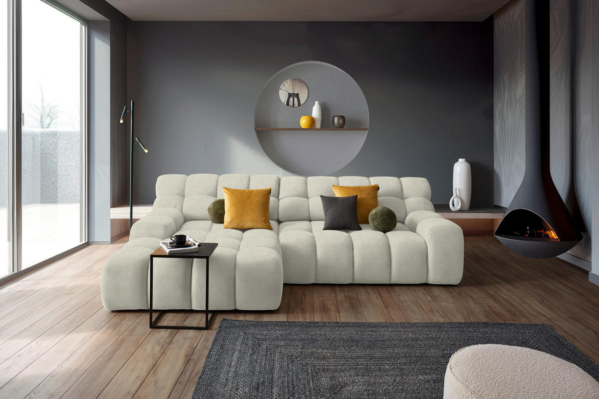 Ecksofa inkl. Funktion Naturfarben Webstoff  - Schwarz/Naturfarben, MODERN, Kunststoff/Textil (180/297cm) - Welnova