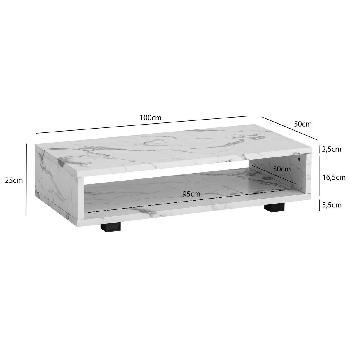COUCHTISCH in Holzwerkstoff 100/50/25 cm   - Weiss/Schwarz, Design, Holzwerkstoff/Kunststoff (100/50/25cm) - Livetastic