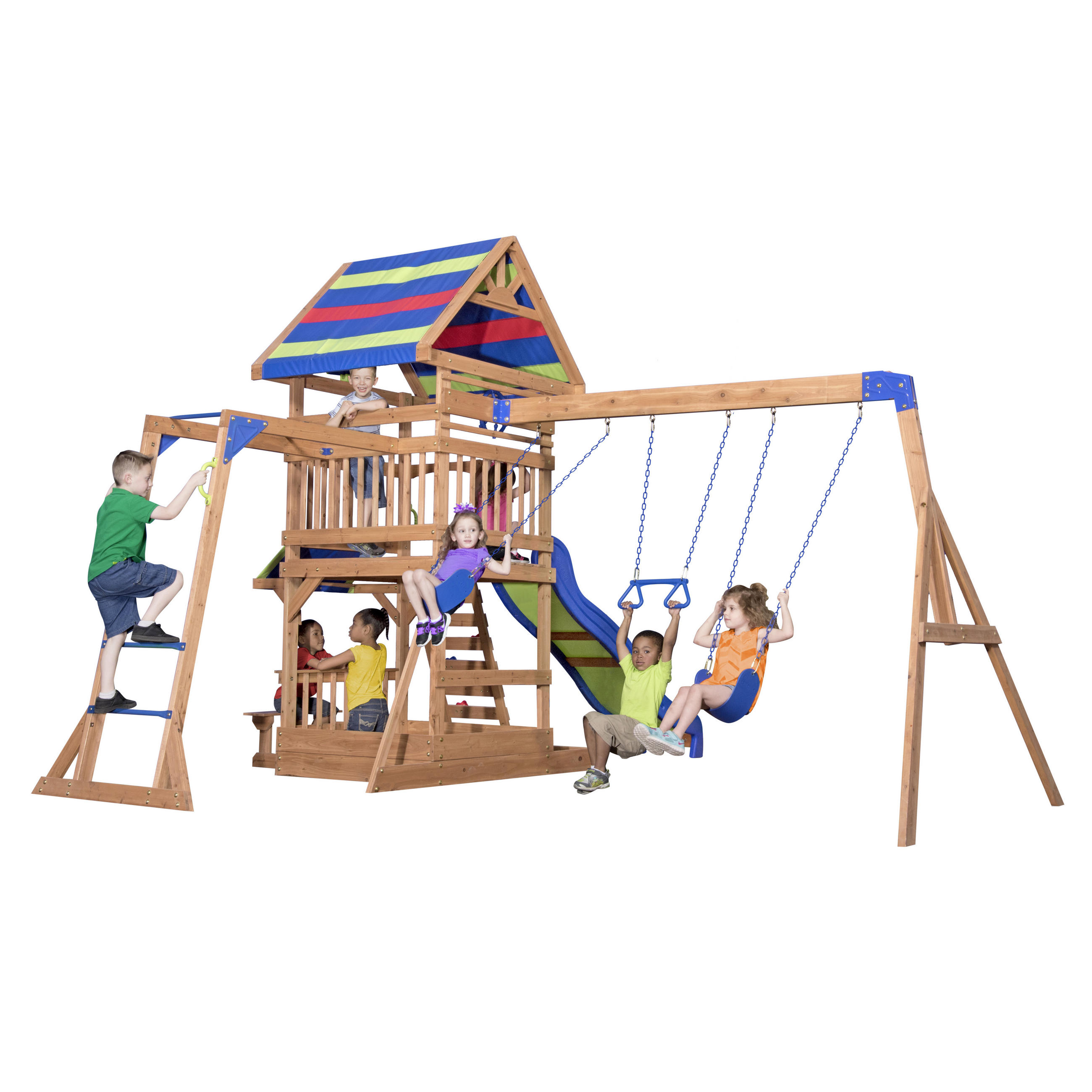 SPIELTURM B1808034 NORTHBROOK 429,3/299,7/136,9 cm Backyard Discovery - Blau/Rot, Basics, Holz (429,3/299,7/136,9cm) - Ambia Garden