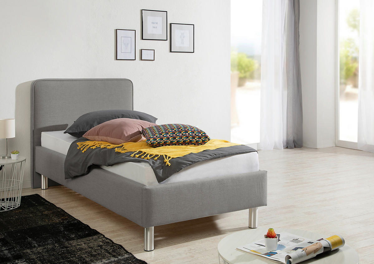 POLSTERBETT  in Grau,  - Alufarben/Grau, MODERN, Textil/Metall (113/97/208cm) - Livetastic