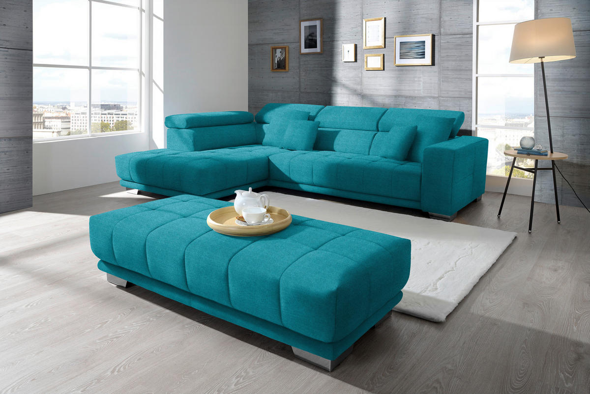 ECKSOFA in Mikrofaser Türkis  - Türkis/Chromfarben, Design, Textil/Metall (207/301cm) - Xora