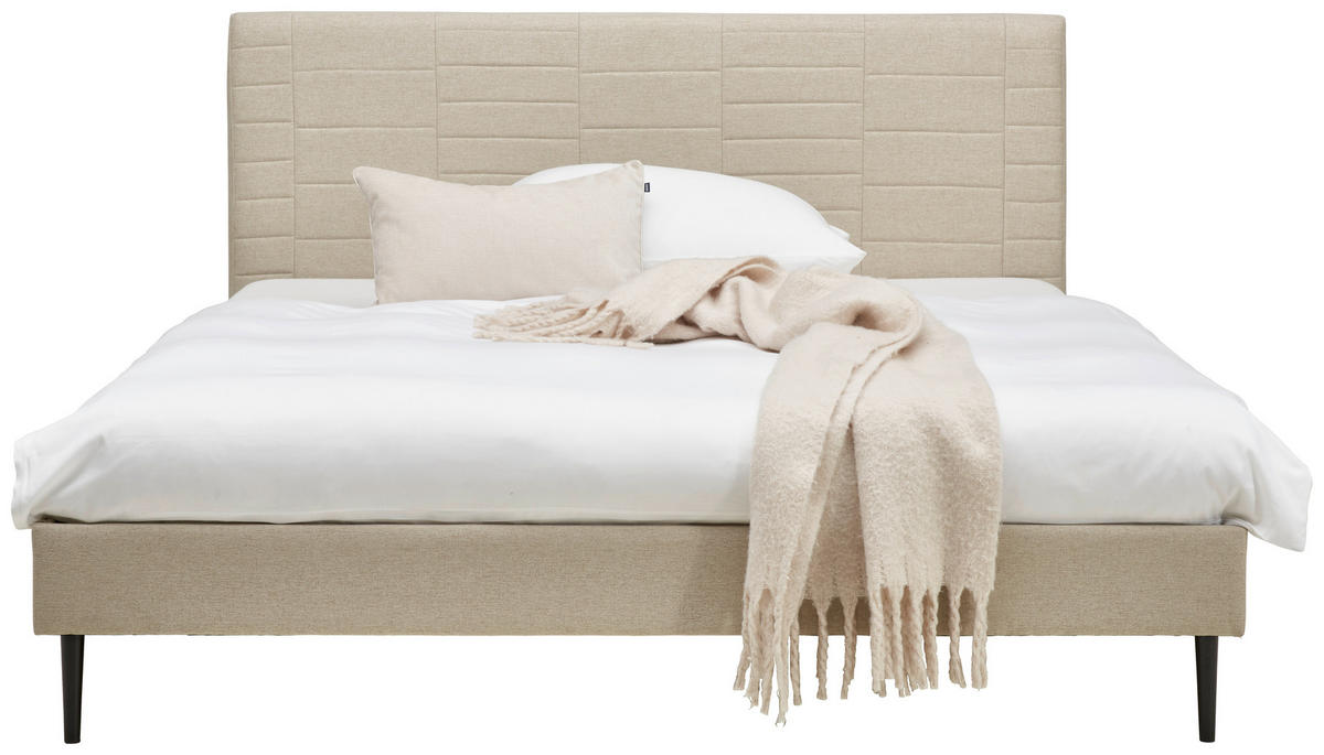 KÁRPITOZOTT ÁGY 180/200 cm  bézs  - bézs/natúr, Modern, textil/fa (180/200cm) - Livetastic
