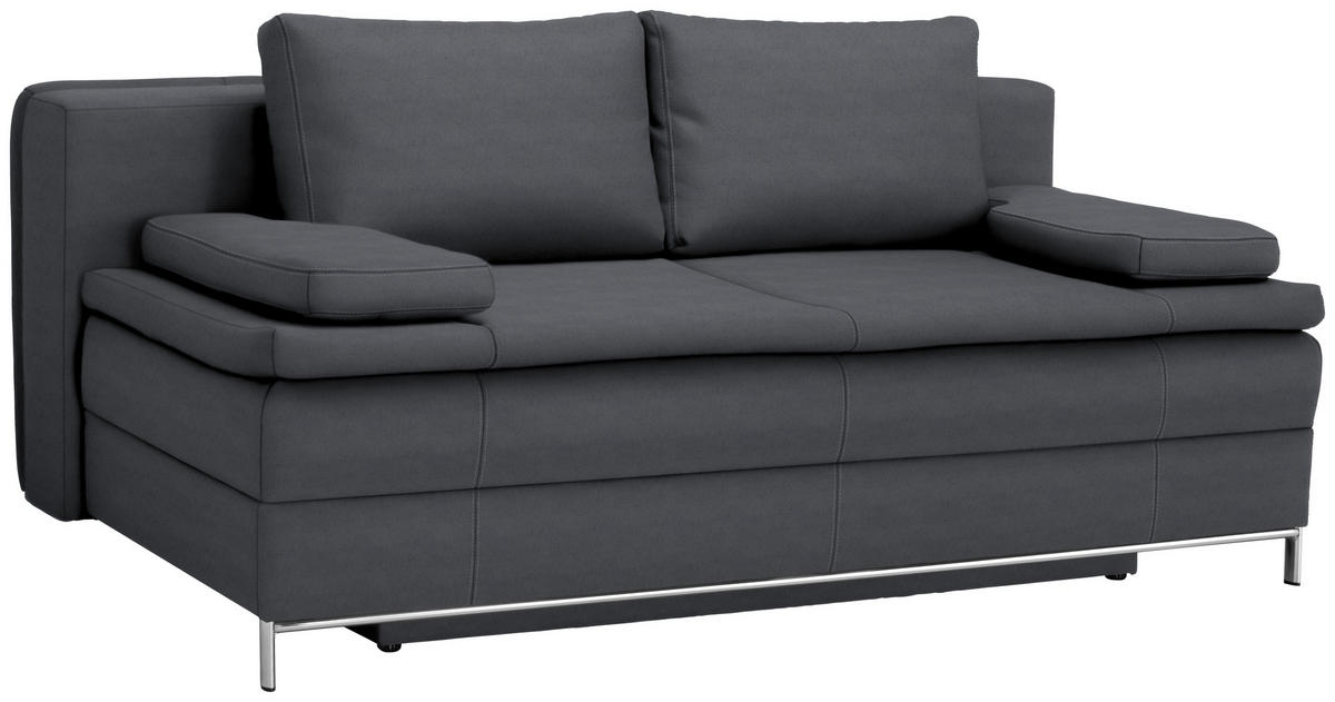 BOXSPRINGSOFA  mit Stoffauswahl Flachgewebe Dunkelgrau  - Chromfarben/Dunkelgrau, Design, Textil/Metall (200/93/107cm) - Novel