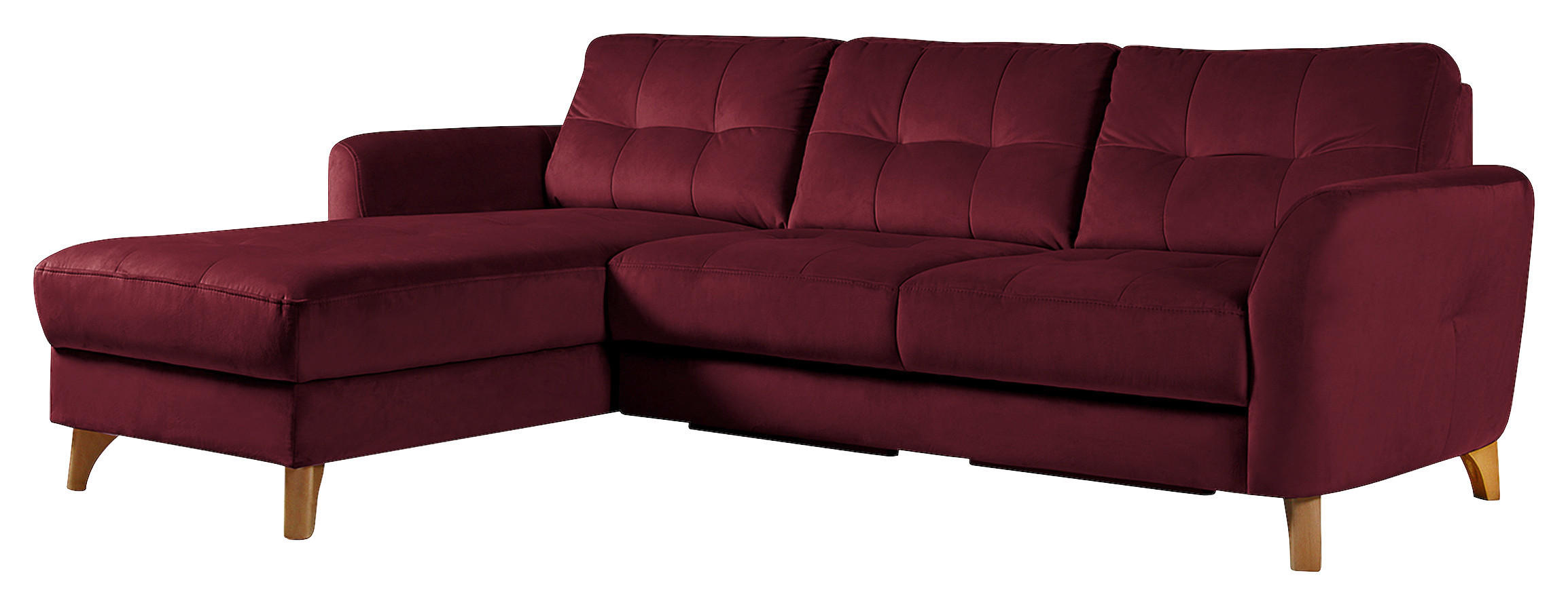 ECKSOFA Rot Samt  - Buchefarben/Rot, Design, Holz/Textil (168/238cm) - Livetastic