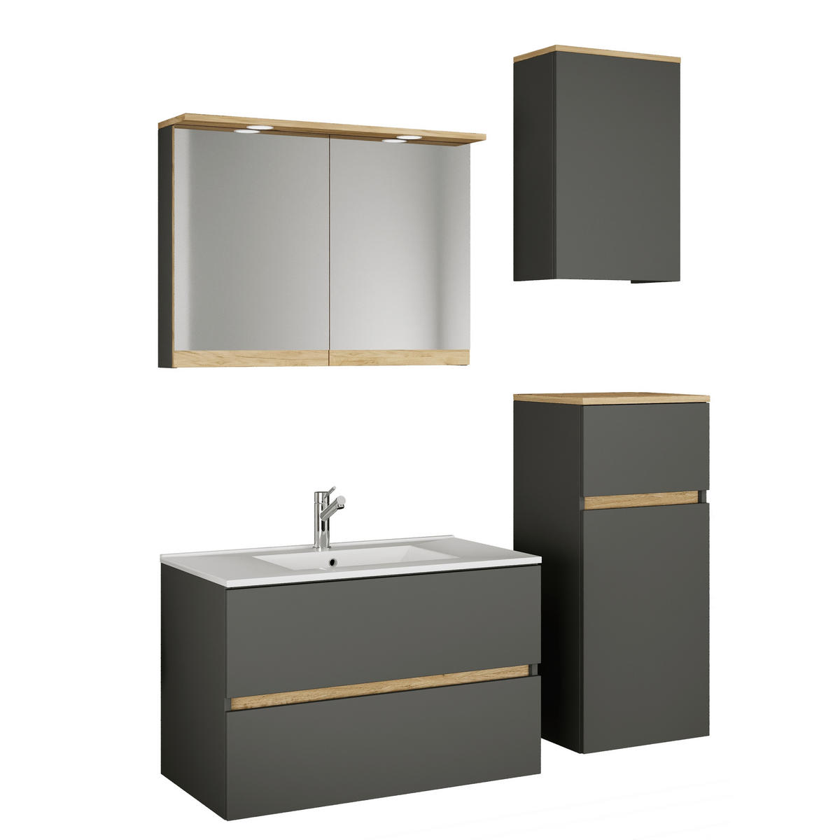 BADEZIMMER 5-teilig  in 121 cm  - Honigeiche/Anthrazit, Trend, Keramik/Holzwerkstoff (121cm) - MID.YOU