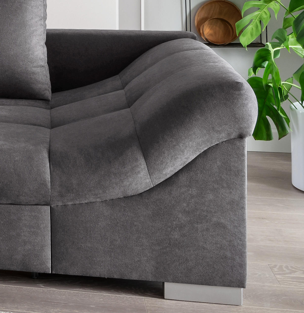 ECKSCHLAFSOFA in Mikrofaser Anthrazit  - Anthrazit/Silberfarben, Design, Holz/Textil (202/298cm) - MID.YOU