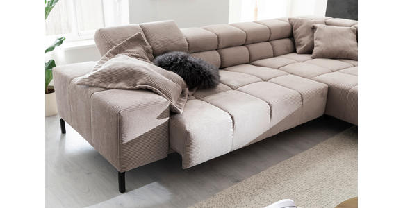 ECKSOFA inkl. Sitzvorzug in Cord Taupe  - Taupe/Schwarz, Design, Textil/Metall (321/216cm) - Hom`in