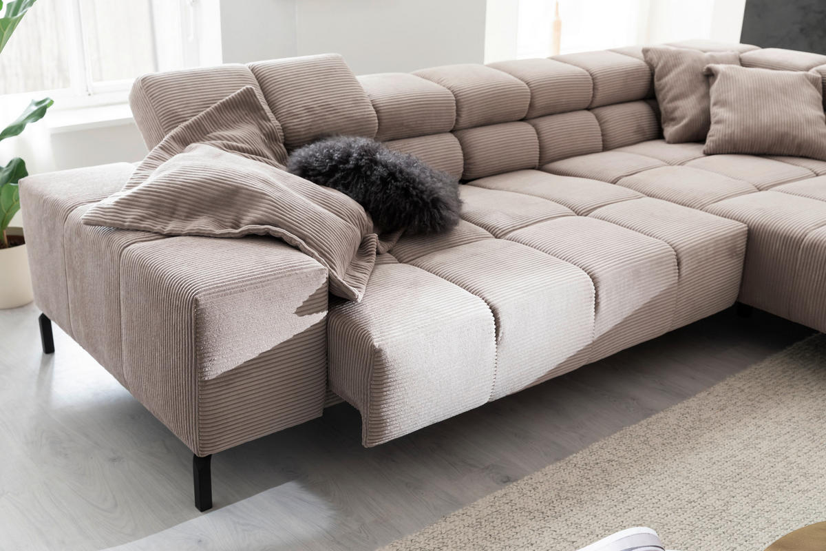 ECKSOFA in Cord Taupe  - Taupe/Schwarz, Design, Textil/Metall (321/216cm) - Hom`in