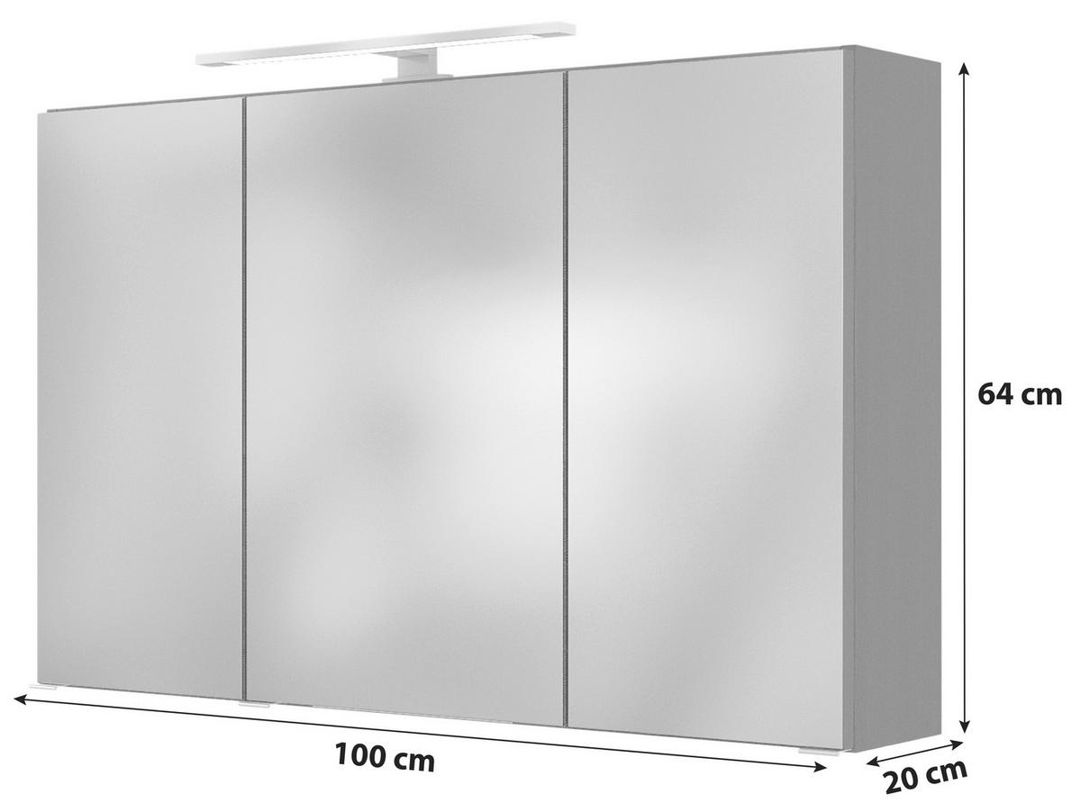 mit ordern (100cm breit) 3 Spiegelschrank Türen