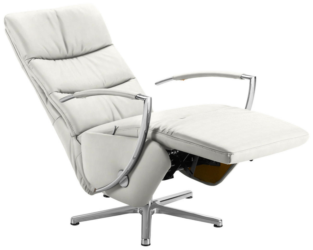 RELAXSESSEL in Leder Weiss  - Chromfarben/Weiss, Design, Leder/Metall (64/112/80cm) - Cantus