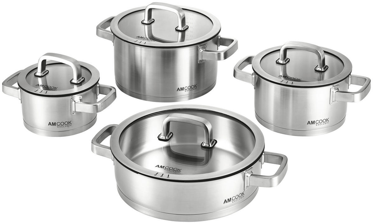 KOCHTOPFSET SENNA S8 8-teilig  - Edelstahlfarben, Basics, Glas/Metall - Am Cook