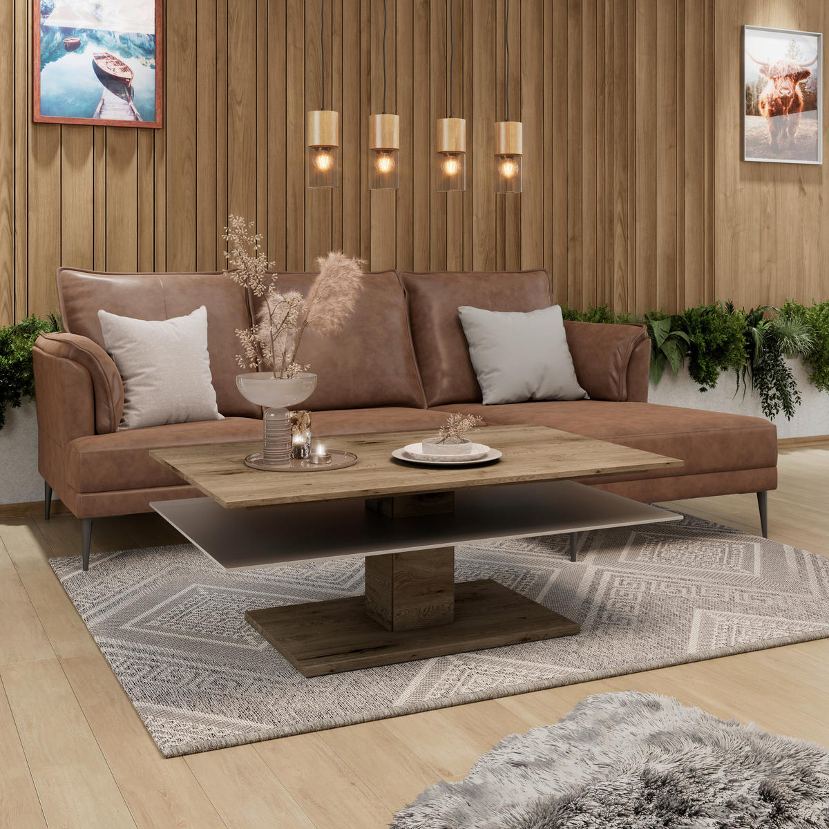 COUCHTISCH Altholz, Eiche massiv Farbglas 120/75/46 cm rechteckig Anthrazit, Eichefarben  - Eichefarben/Anthrazit, Design, Glas/Holz (120/75/46cm) - Voglauer