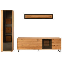 WOHNWAND  in Wildeiche  286/206/50 cm  - Wildeiche/Schwarz, Design, Glas/Holz (286/206/50cm) - MID.YOU