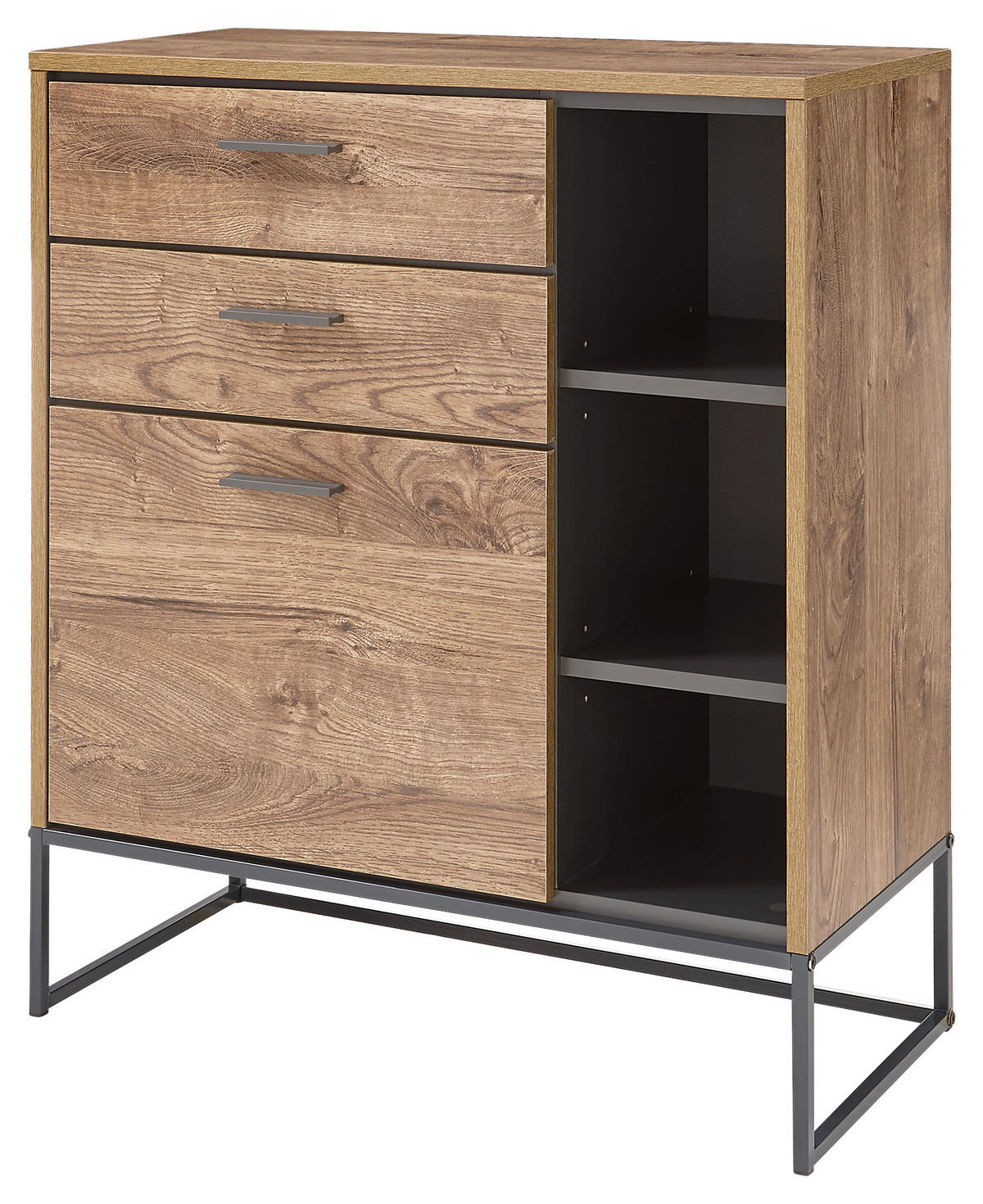 KOMÓD 79/94/38 cm  - grafitszürke/tölgyfa színű, Trend, faalapú anyag/fém (79/94/38cm) - Xora