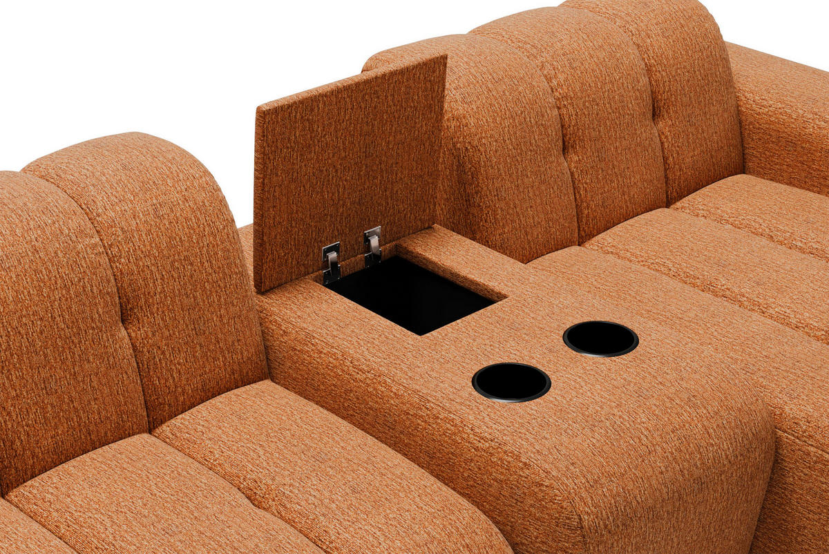 ECKSOFA Rostfarben Chenille Stauraum, Getränkehalter  - Rostfarben/Schwarz, MODERN, Kunststoff/Textil (299/150cm) - Milino