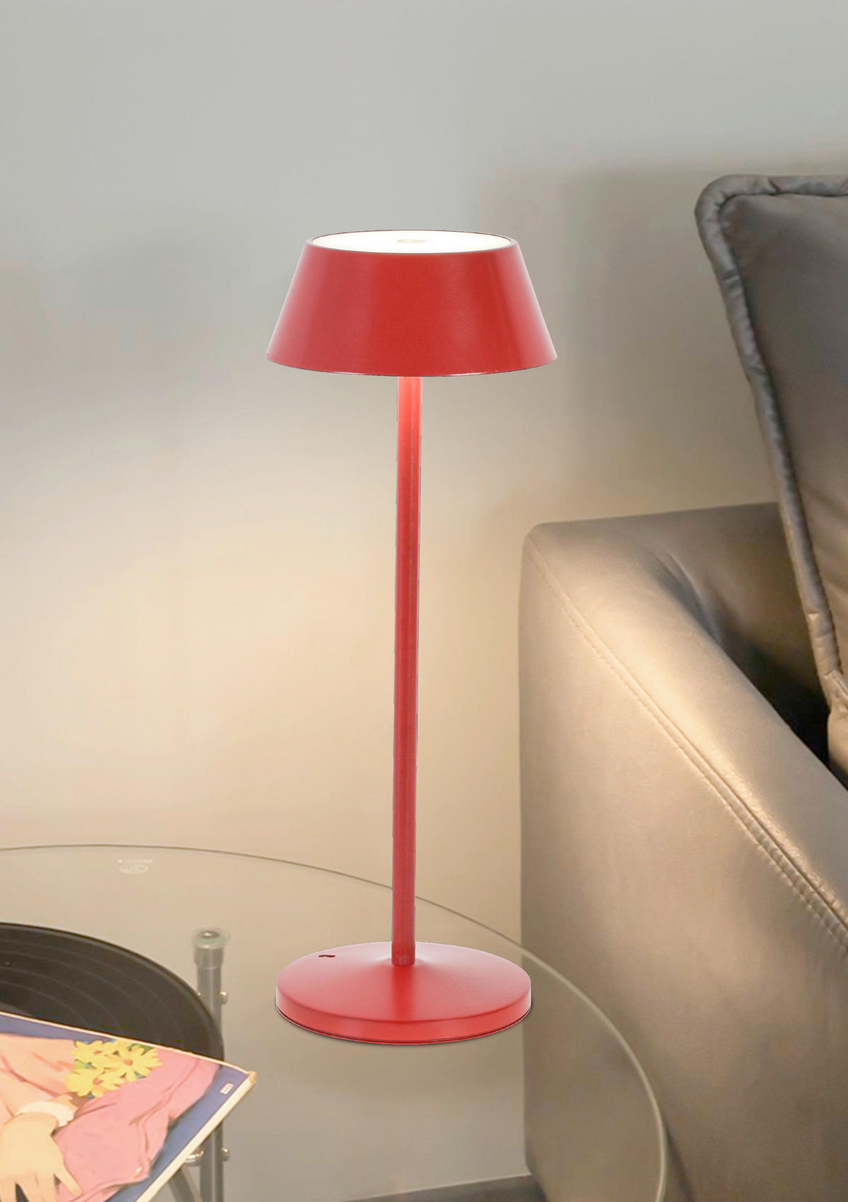 AKKU-TISCHLEUCHTE 11/30 cm  - Rot/Schwarz, Trend, Kunststoff/Metall (11/30cm) - Novel