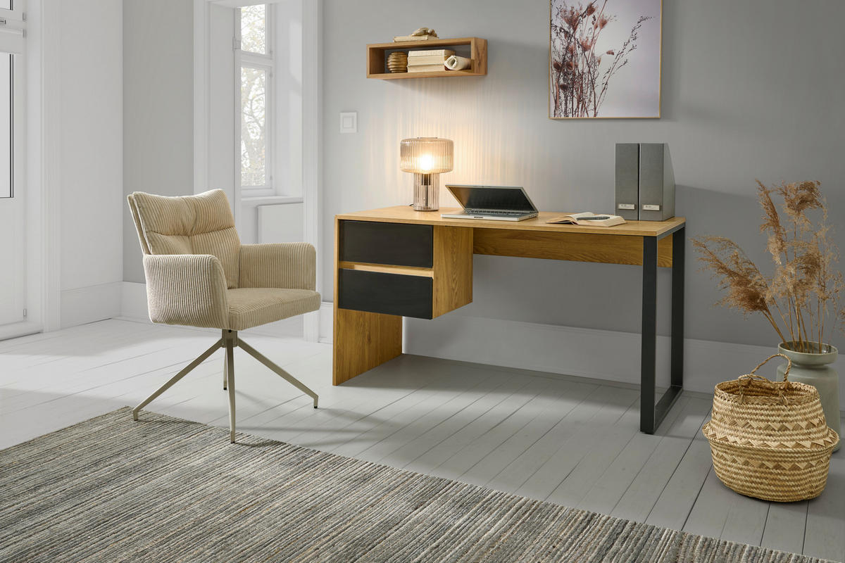ÍRÓASZTAL  - tölgyfa színű/fekete, Modern, faalapú anyag/fém (140/60/76cm) - Livetastic
