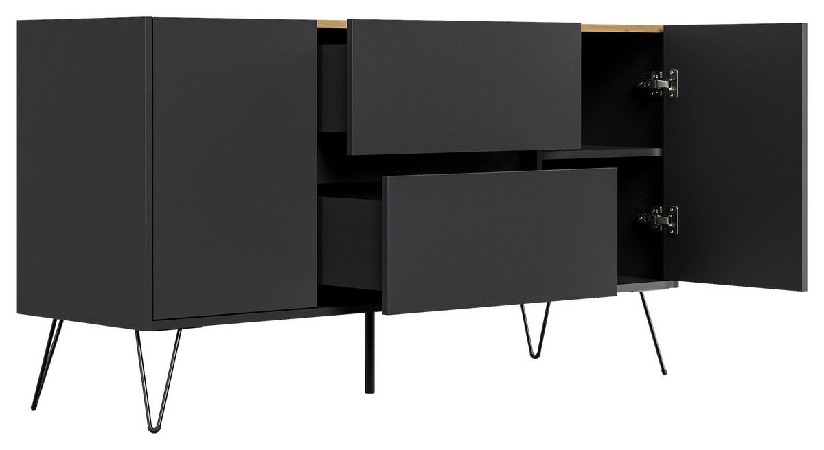 SIDEBOARD Posseik Industrial 139/75,8/42 cm 2 Schublade(n)  - Eichefarben/Graphitfarben, Design, Holzwerkstoff/Metall (139/75,8/42cm) - MID.YOU