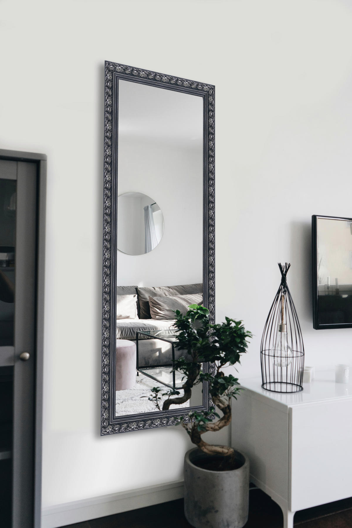 WANDSPIEGEL 50/150/3,5 cm    in rechteckig  - Silberfarben/Schwarz, Trend, Glas/Holz (50/150/3,5cm) - Boxxx