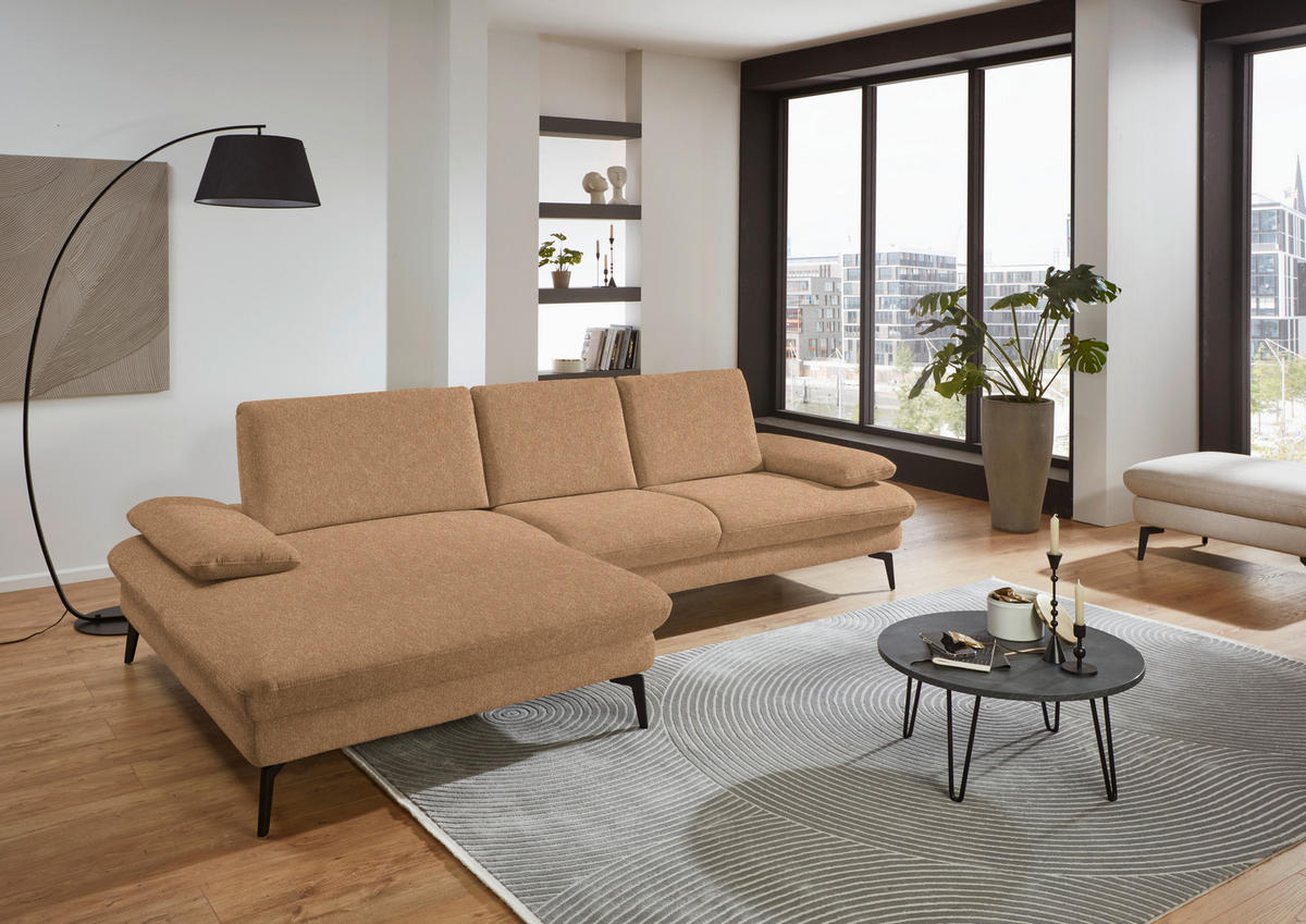 ECKSOFA in Chenille, Mikrofaser Cappuccino  - Schwarz/Cappuccino, Design, Textil/Metall (157/299cm) - Dieter Knoll