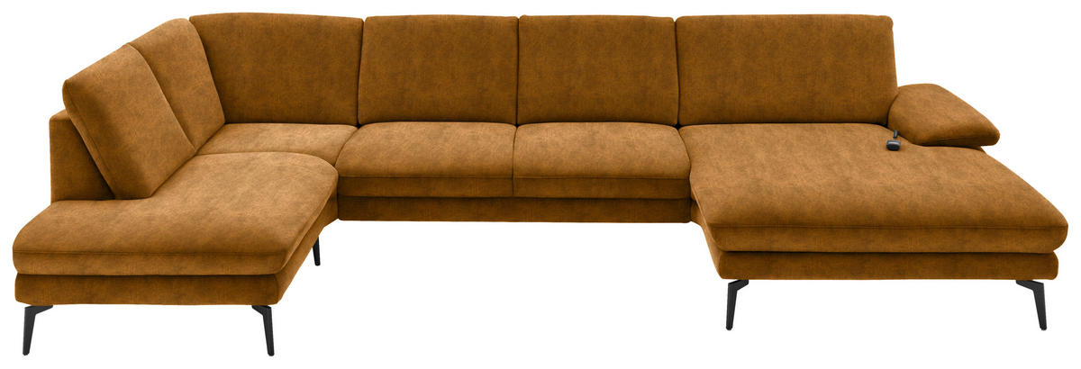 WOHNLANDSCHAFT in Velours Cognac  - Cognac/Schwarz, Design, Textil/Metall (208/344/180cm) - Dieter Knoll