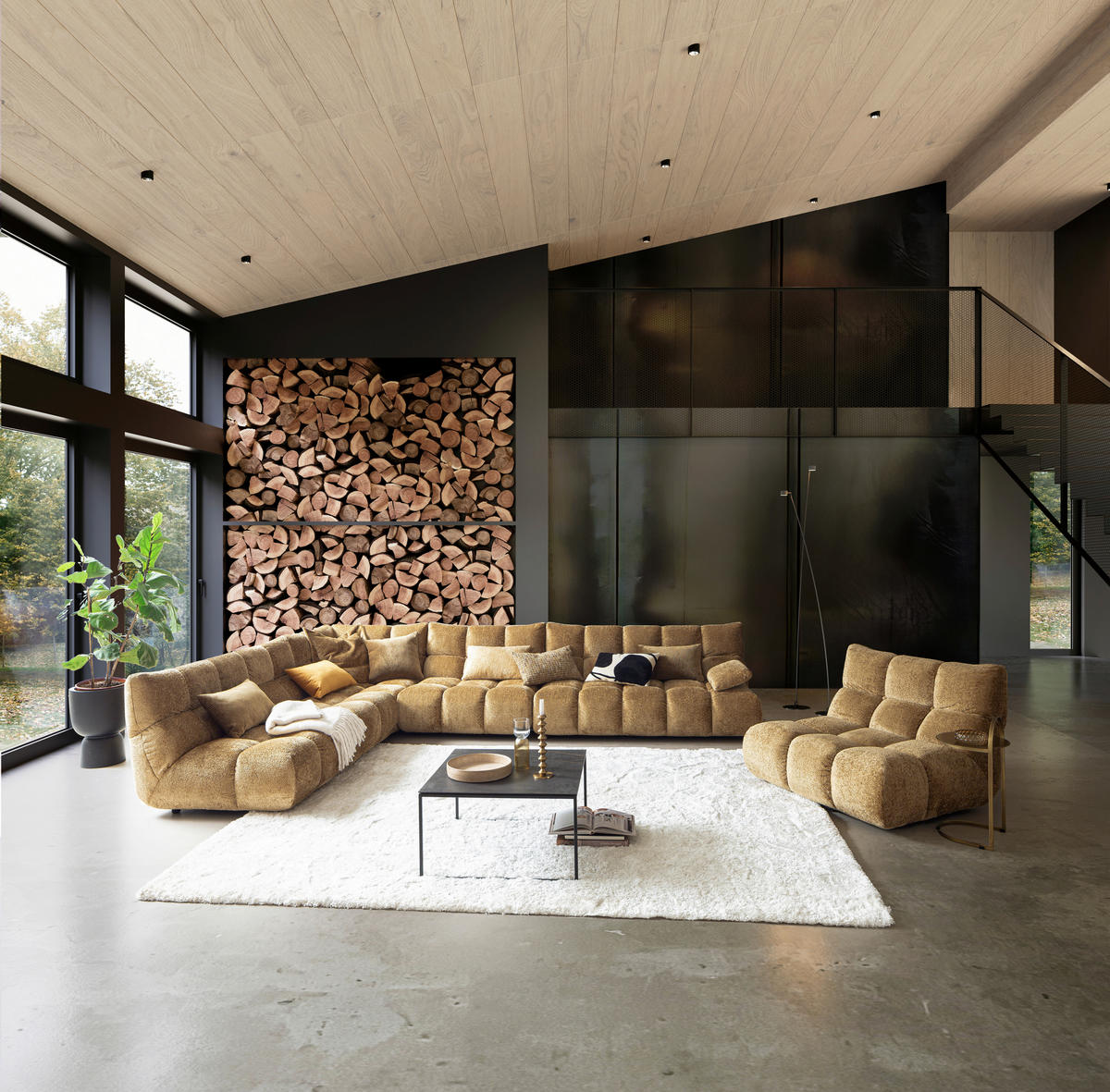 ECKSOFA Goldfarben Chenille  - Goldfarben/Schwarz, MODERN, Kunststoff/Textil (288/395cm) - Pure Home Lifestyle