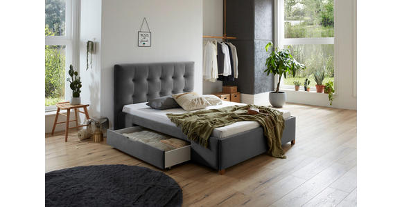 POLSTERBETT Grau 140/200 cm  - Naturfarben/Grau, MODERN, Holz/Textil (140/200cm) - Carryhome