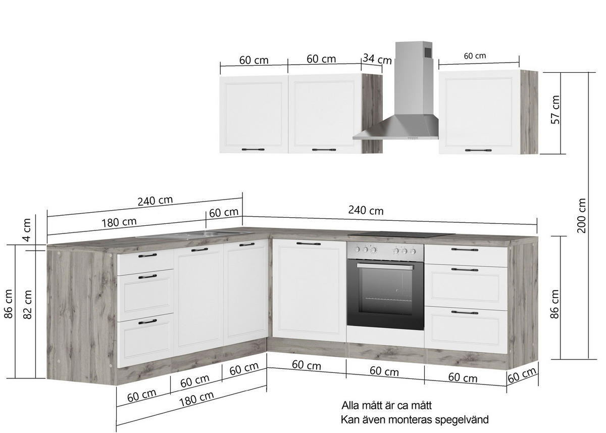 HÖRNKÖK 240/240 cm  i grå, ek Wotan  - ek Wotan/svart, Lifestyle, metall/trämaterial (240/240cm) - Held