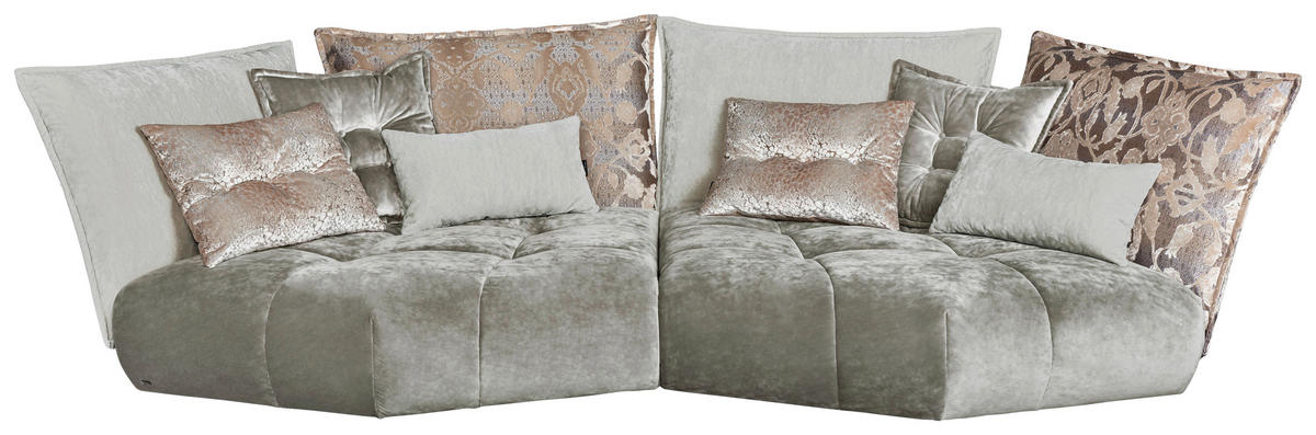 MEGASOFA in Velours Grau, Greige  - Greige/Schwarz, Trend, Kunststoff/Textil (363/90/166cm) - Bretz