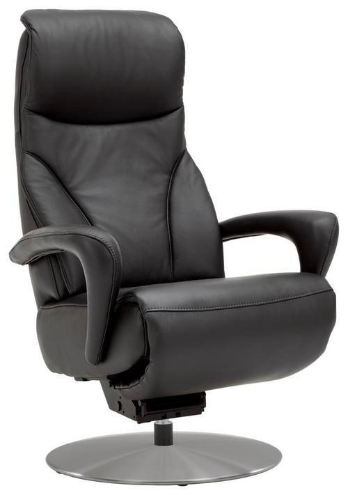 RELAXSESSEL Echtleder Nackenstütze, Relaxfunktion, Kopfteilverstellung, Aufstehhilfe    - Edelstahlfarben/Schwarz, Design, Leder/Metall (75/117/88cm) - Dieter Knoll