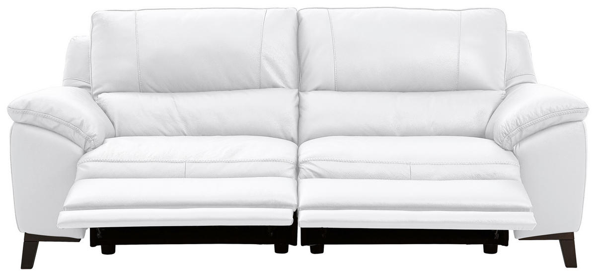 2,5-SITZER mit Relaxfunktion in Kombination Echtleder/Lederlook Weiss  - Wengefarben/Weiss, Design, Leder/Holz (216/97/95-151cm) - Livetastic
