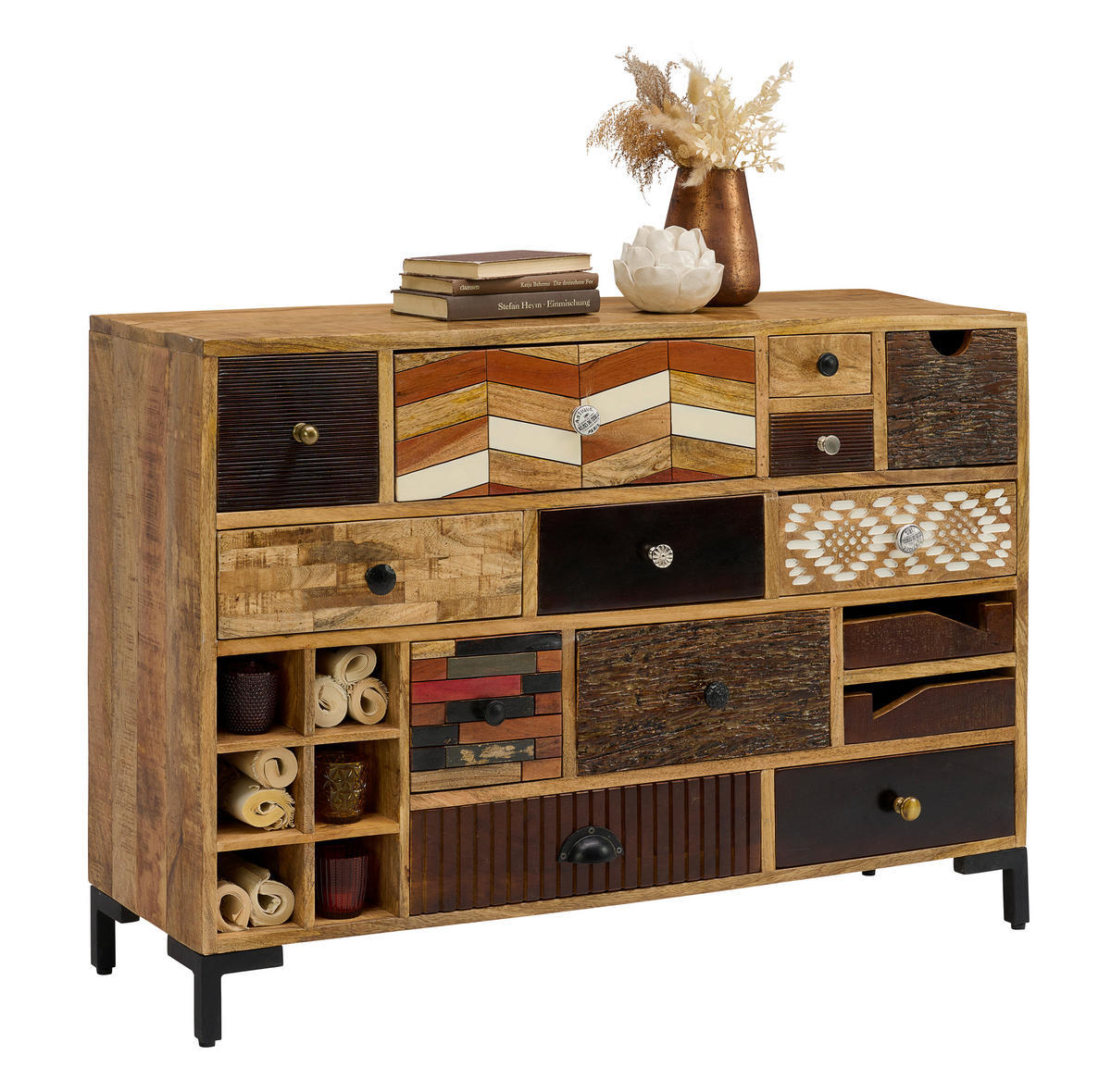 KOMMODE 115/80/35 cm  in Braun, Multicolor, Naturfarben, Akaziefarben  - Multicolor/Schwarz, Lifestyle, Keramik/Holz (115/80/35cm) - Landscape
