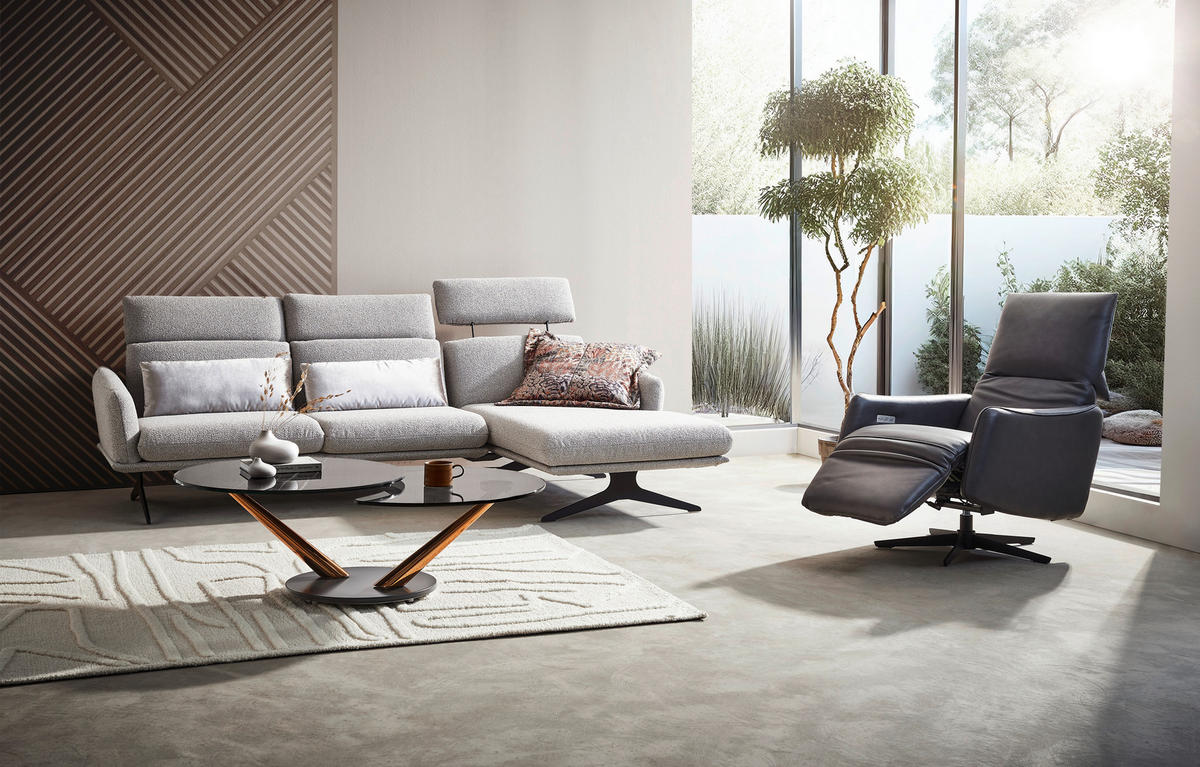 ECKSOFA in Flachgewebe Hellgrau  - Hellgrau/Schwarz, Design, Textil/Metall (259/152cm) - Dieter Knoll