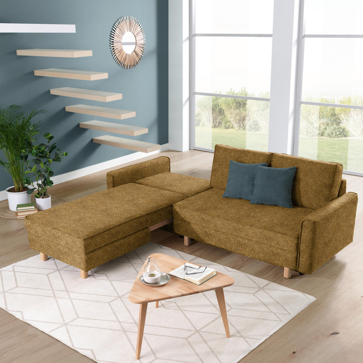 ECKSOFA  in Mikrovelours Senfgelb  170/237 cm  - Eichefarben/Senfgelb, KONVENTIONELL, Holz/Textil (170/237cm) - Sedda