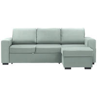 ECKSOFA 244/157 cm  in Velours Mintgrün Schlaffunktion, Rücken echt, Stauraum  244/157 cm  - Schwarz/Mintgrün, Design, Kunststoff/Textil (244/157cm) - Carryhome