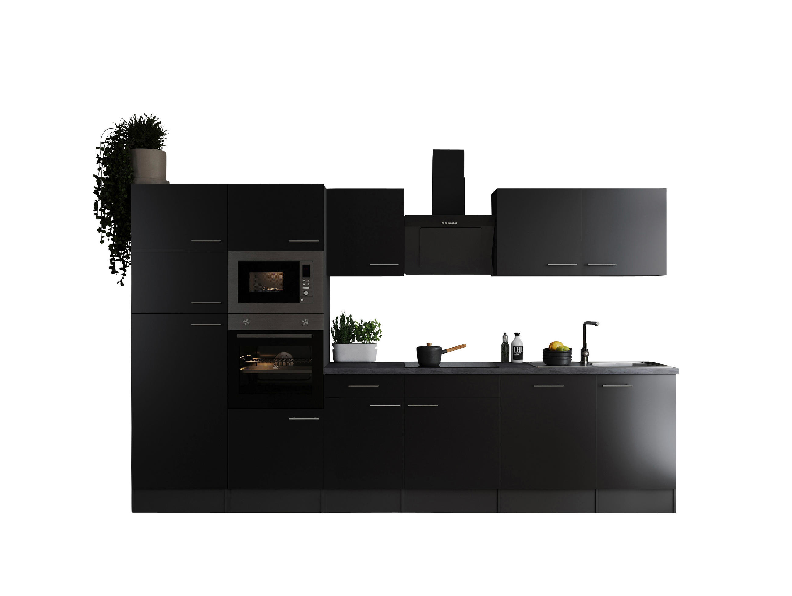 KÜCHENBLOCK 340 cm   in Grau, Schwarz  - Silberfarben/Schwarz, Design, Holzwerkstoff/Metall (340cm) - Respekta