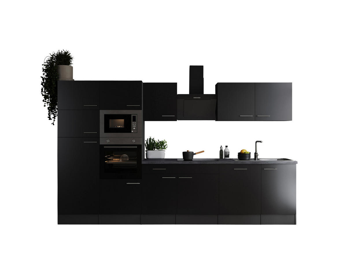KÜCHENBLOCK 340 cm   in Grau, Schwarz  - Silberfarben/Schwarz, Design, Holzwerkstoff/Metall (340cm) - Respekta