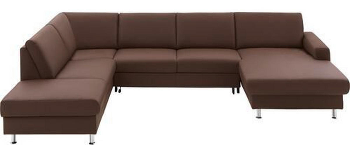WOHNLANDSCHAFT in Echtleder Dunkelbraun  - Dunkelbraun/Alufarben, Design, Leder/Metall (233/339/165cm) - Beldomo Premium